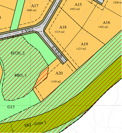 Biletet viser ny tomt i planforslaget (A20) - Klikk for stort bilete